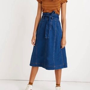 Madewell- denim skirt, high waisted belt tie NWT